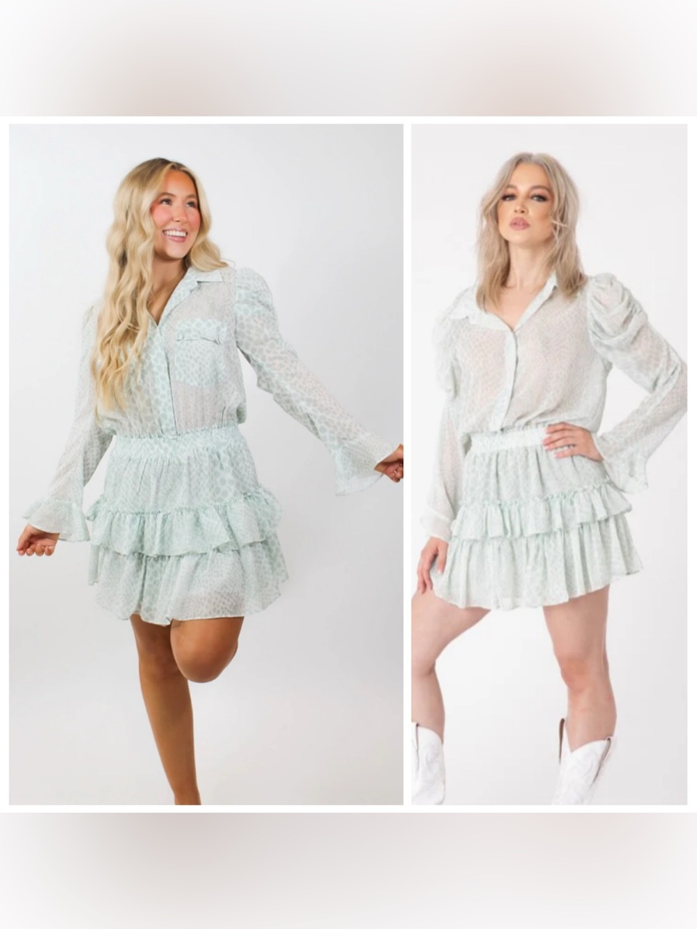 Sincerely Ours Harlow Mint Python Ruffle Mini Dress Medium Flowy
